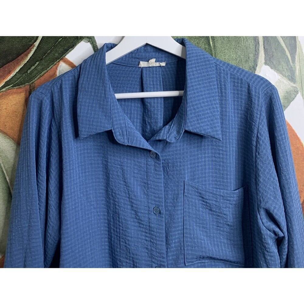 Easel Large Blue Printed Button Front Long Sleeve… - image 2